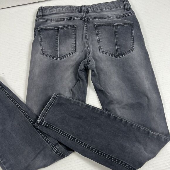 Free People Jeans Gray Black Stretch Button Long Ankle Zippers Skinny Size W 26 - Picture 11 of 13